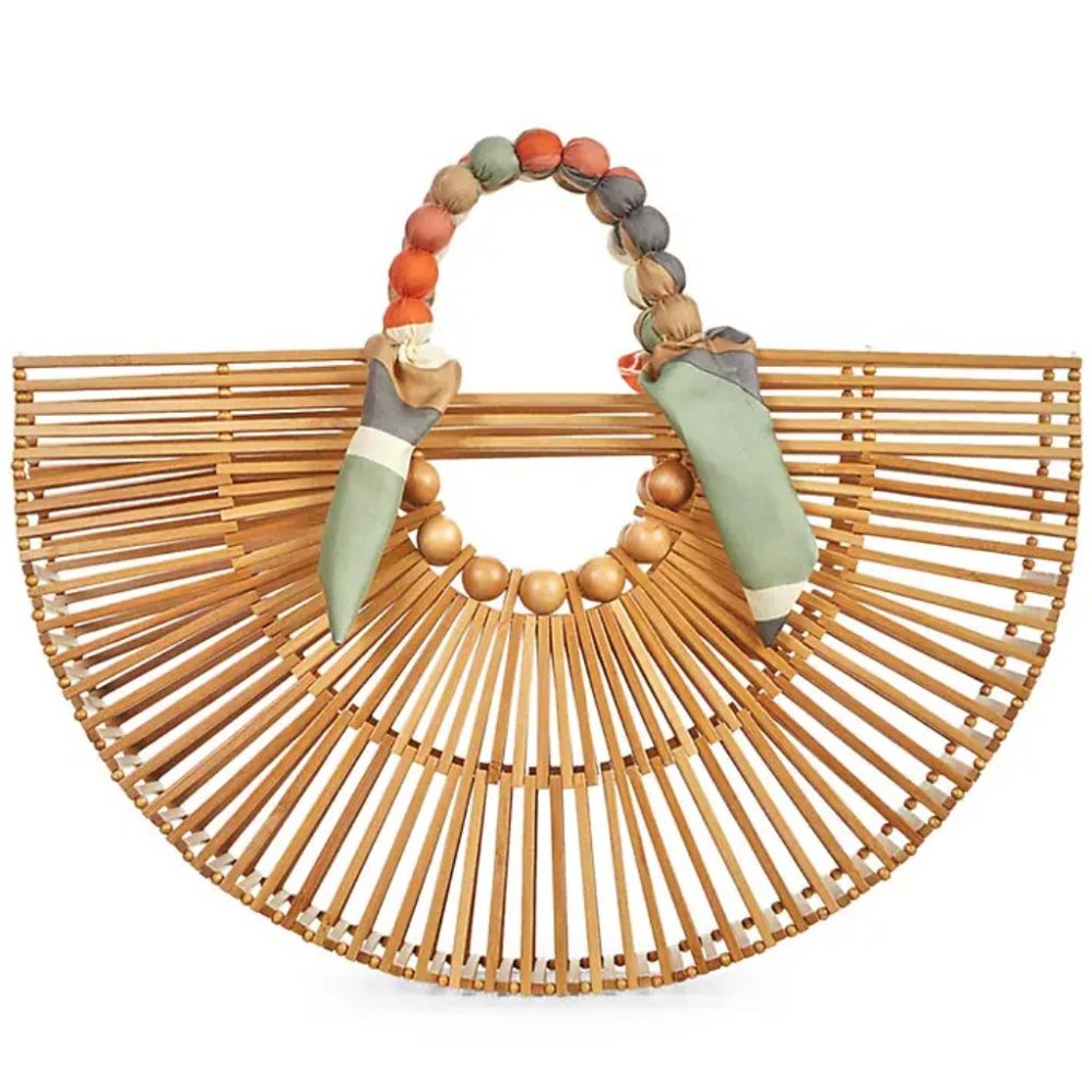 Cult Gaia Fan Ark Scarf-Trimmed Bamboo Tote